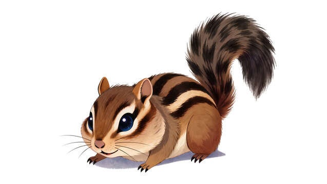 Isolated charming chipmunk cartoon with expressive blue eyes and striped fur illustration