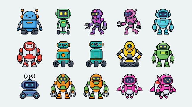 Various cartoon robot characters collection