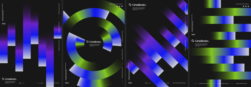 Futuristic posters collection with geometric gradient shapes.