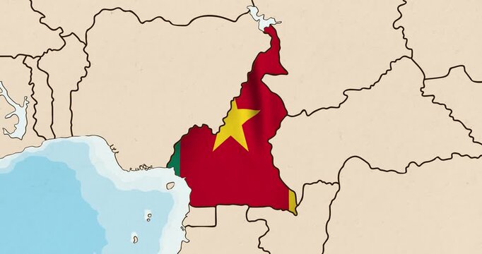 Motion graphic video of the cameroon flag waving inside the country on a world map