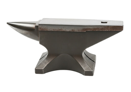 Heavy metal anvil for blacksmithing and metal working tools on a dark workshop table surface
