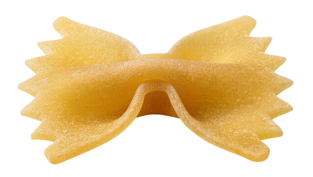Isolated single uncooked Farfalle pasta piece, delicious food ingredient for Italian cuisine