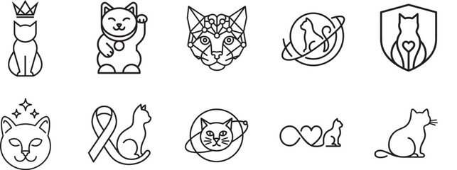 Minimalist Cat Icons Collection: Royal, Lucky, AI & Continuous Line Designs © Sarwar