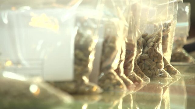 Green Coffee Beans in Transparent Bags