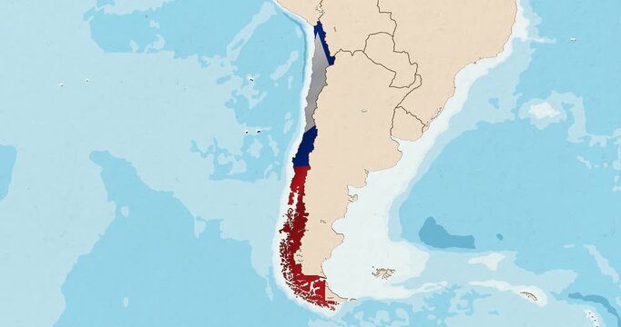 Motion graphic video of the chile flag waving inside the country on a world map