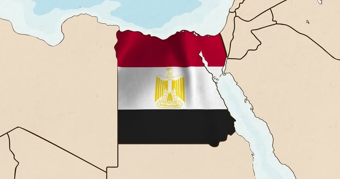 Motion graphic video of the egypt flag waving inside the country on a world map