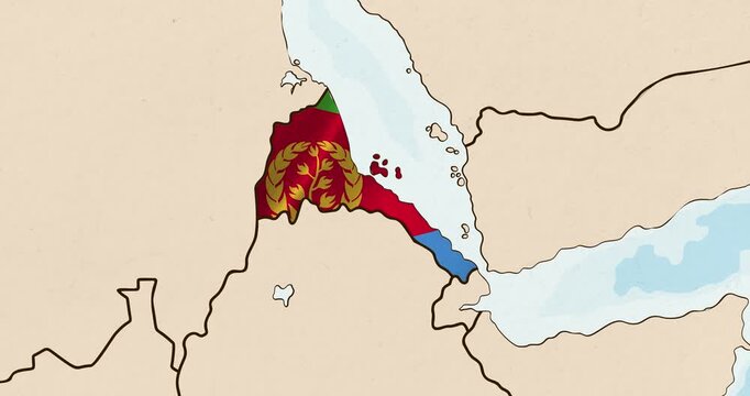 Motion graphic video of the eritrea flag waving inside the country on a world map