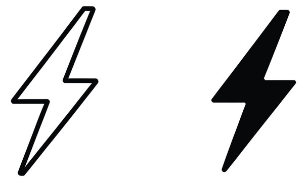 Energy thunderbolt bolt icon with electricity flash, voltage spark and electric power symbols, vector design