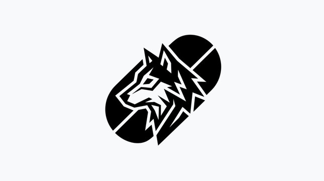 Geometric wolf head logo in oval shape.