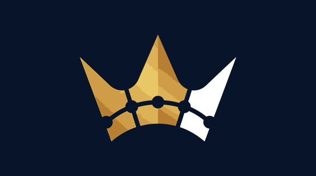Gold and white royal crown logo on navy.
