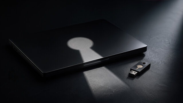 Dossier noir avec lumi&egrave;re en forme de serrure et cl&eacute; USB