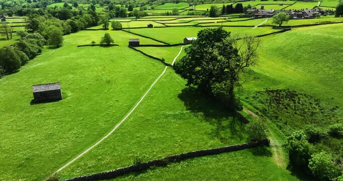 Flying over meadows in Swaledale