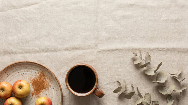 Fall Breakfast Flat Lay with Empty Copy Space for Text