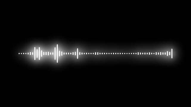 Lines audio wave visualisation, audio waves rhythm isolated on dark background, music waves oscillation modern, sound waveform spectrum animation on black background, white meter 4k.