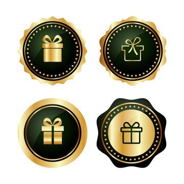 Luxury gold blank badge collection with glossy metallic finish and elegant decorative borders. Premium seal templates for branding, packaging, certificates, awards, labels and luxury products.