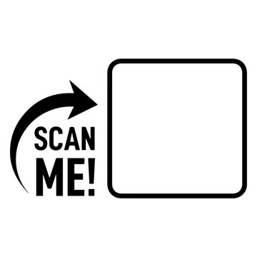 Scan me qr code prompt sign icon with direction technology information interface internet wireless communication minimalist interactive instruction identification marketing