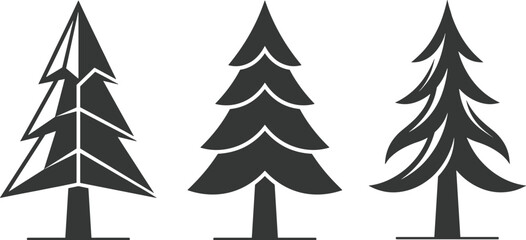 Set of three different stylized coniferous pine tree icons for nature and forest designs © Jahid