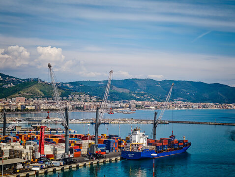 07 08 2026 - Salerno, Italy. Drone view of Salerno. Aerial panorama of Salerno city, harbor and Bay of Salerno, stunning Mediterranean coastline and historic urban landscape in Campania, Italy