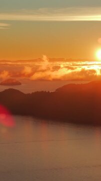 Aerial view of sea landscape north of Vancouver at the sunset