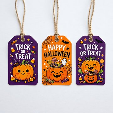 Halloween gift tags with pumpkins and candy