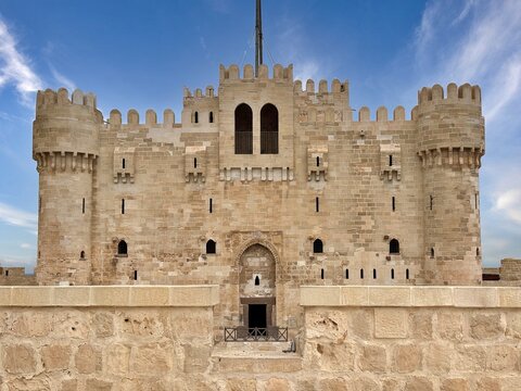 A view from the 15th-century Qaitbay Fort in Alexandria, Egypt. It was built from stones remaining from the Lighthouse of Alexandria, one of the wonders of the ancient world.