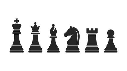 Black chess pieces on white background  king queen bishop knight rook pawn © Artist hub