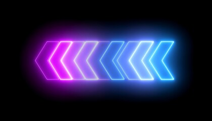 Naklejka premium Neon Arrow Directional Signs Glowing Brightly In Dark.