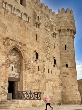 A view from the 15th-century Qaitbay Fort in Alexandria, Egypt. It was built from stones remaining from the Lighthouse of Alexandria, one of the wonders of the ancient world.