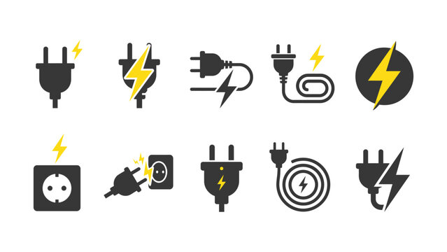 Electric plug and lightning bolt icons for energy and power concepts
