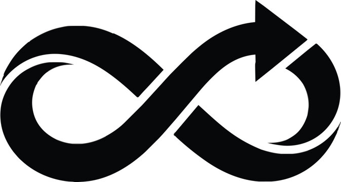 The infinity symbol merges with an arrow in a sleek black graphic illustration.