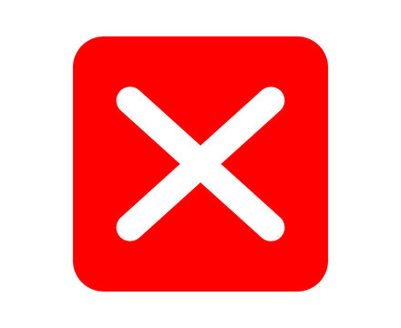 Red square button with a white cross mark for error or delete action