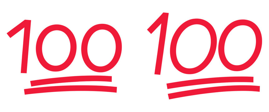 100 Points Emoji Hand Drawn Icon, Exam Score Grade Marks, Test Result Symbols, School Assessment Rating Vector Illustration, Transparent Background