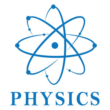 Atomic structure symbol icon in blue minimal style isolated on transparent background for science technology and education concepts
