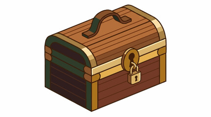 Wooden treasure chest with golden lock and handle. © Tukang