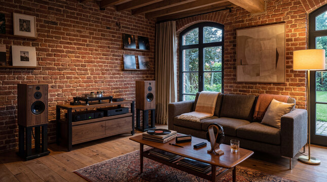 Luxury Listening Room with High End Audio System and Vinyl Records