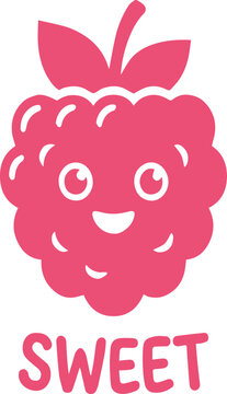 Pink cartoon raspberry with sweet text