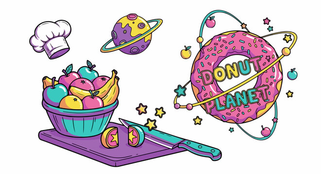 Colorful Donut and Sweets Illustration.