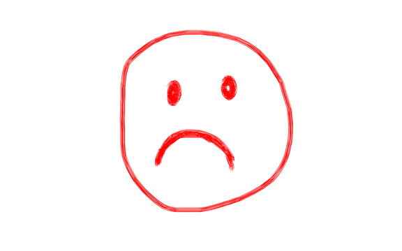 Handdrawn red sad face emoticon isolated on transparent background