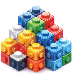 Obraz premium Colorful Lego Blocks Stacked Together on White Background