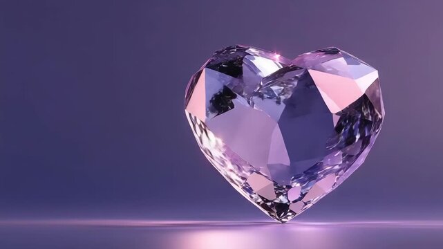 A heart shaped crystal spins slowly. Light reflects from its surface in different ways. The video shows four views of the crystal. Each view has a unique angle and shine