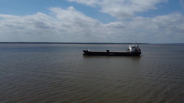 Drone.  Shipping, dry cargo vessel, River Humber. 