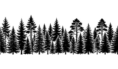 Obraz premium Conifer forest silhouette bundle with Christmas fir spruce trees and evergreen woodland vector