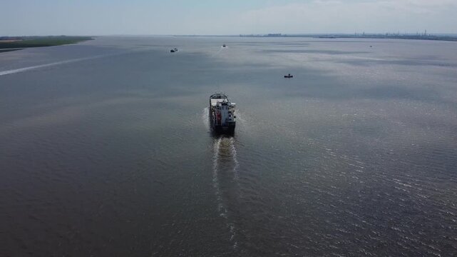 Drone.  Shipping, dry cargo vessel, River Humber. 
