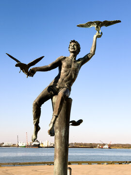 Bronze Sculpture of Figure with Birds