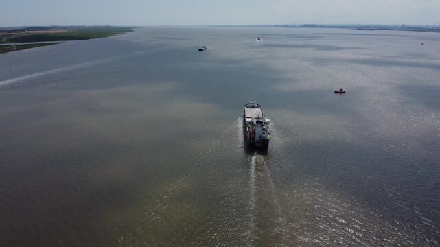 Drone.  Shipping, dry cargo vessel, River Humber. 