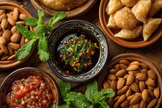 Arabic food with salsa and fresh mint