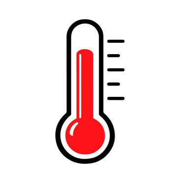 Thermometer vector icon with red temperature level indicating high heat as isolated element 