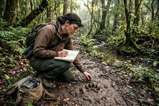 Ranger chronicles a majestic tiger's paw print in the vibrant protected forest