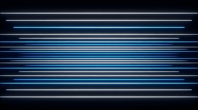 Abstract background with horizontal glowing blue and white neon light lines on black