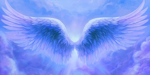 Obraz premium A pair of majestic angel wings in a cloudy sky